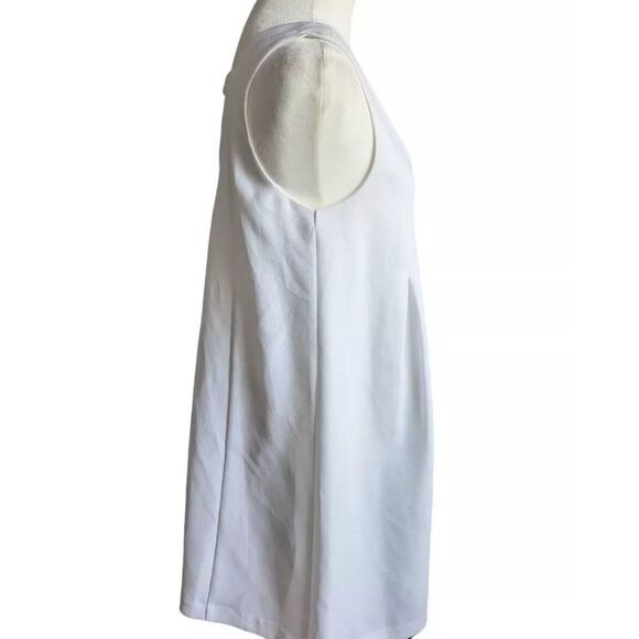 BCBG White Crepe Shift Dress XS Women A Line Sleeveless Cutout Mod VNeck Swing - Picture 12 of 16
